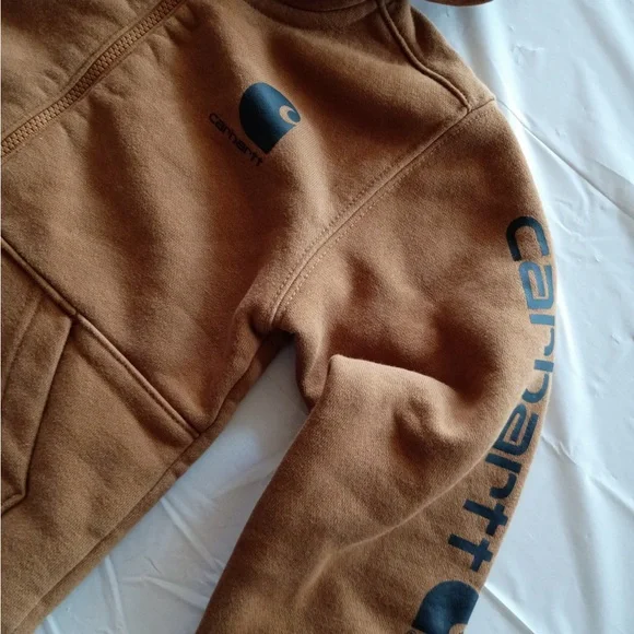 Carhartt Toddler Brown Fleece Hoodie Half Zip Kangaroo Pocket Size 3T - Picture 6 of 8
